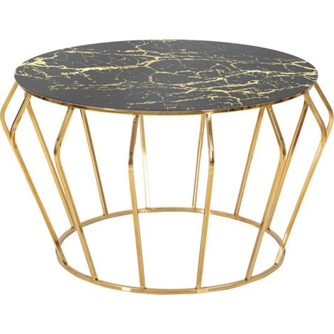 Table Basse Effet Marbre "History" 78cm Noir & Or