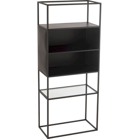 Étagère métal et verre noir design pour salon ou bureau élégant - Noir finition mate et verre transparent (1/5)