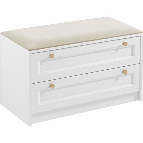 AX LIVING Weiß Sitzbank mit Schubladen Raiane Beige Sitzbank 90 cm
