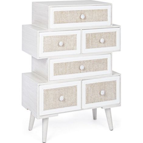 Commode 6 tiroirs Montiel bois blanc style rustique (1/5)