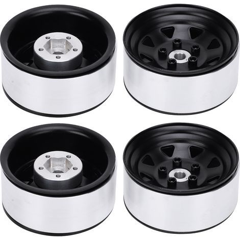 4 Pneus Jantes en Alliage d'Aluminium 1.9'' pour Voiture RC 1/10 Crawler Axial SCX10 TRX4 (Noir) (1/5)