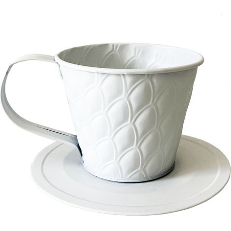 Cache pot en métal blanc en forme de tasse (1/3)