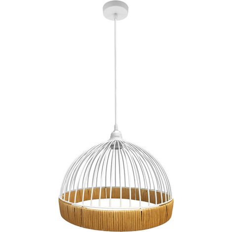 Lampada a sospensione Gastón Bianco/Metallo naturale e rattan 1xE27 (3575xØ30x30cm)