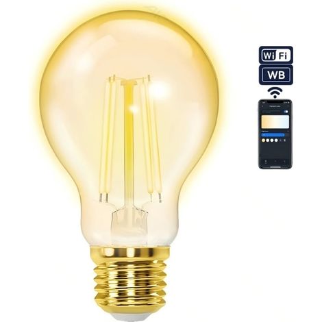 Ampoule Filament LED Connectée WiFi A60 E27 Verre Ambré Doré Style Rétro Décoration Intérieure Élégante