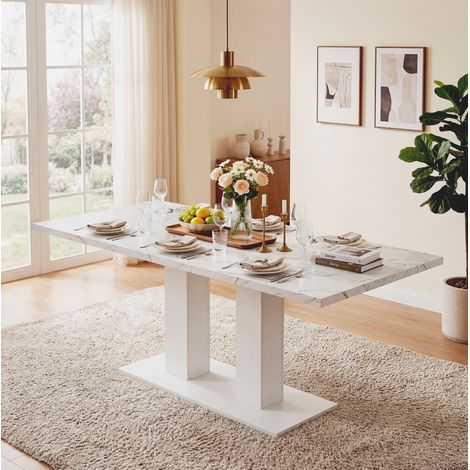 MEUBLIV Table à manger 140/180x70 cm blanc – extensible, plateau épais, sans matelas (1/5)