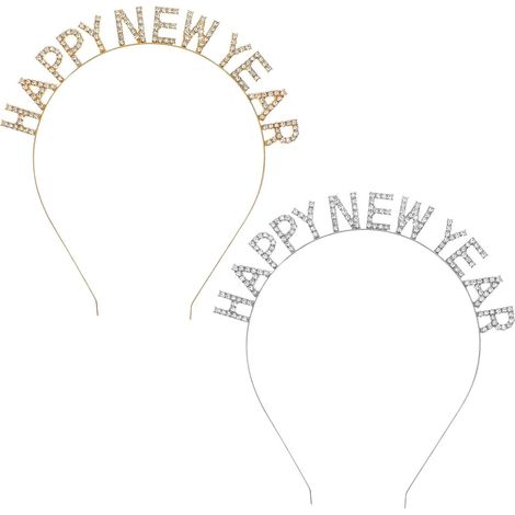 Fascia per capelli con lettere di cristallo "Happy New Year" in 2 pezzi, in lega, chic (1/5)