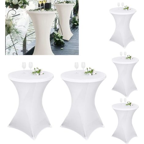 5 Stück Spandex-Stretch-Cocktail-Tischdecke, quadratisch, 80 x 110 cm, weiß, für hohen Tisch, runde Cocktail-Tischdecke für Hochzeit, Cocktail-Banketttisch (weiß)