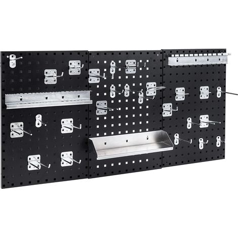 Kit de panneau à perforations mural avec 3 panneaux pour garage et atelier - noir (1/5)