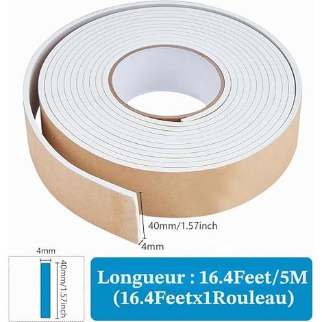 Foam Tape Foam Insulation Tape, 40mm X 4mm, Sealing Strip for Window, Door Car, Air Conditioner, White (1/4)