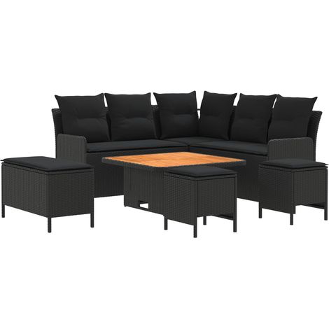 Juegos de muebles con almohada 7 pcs Negro Ratán sintético vidaXL (1/5)