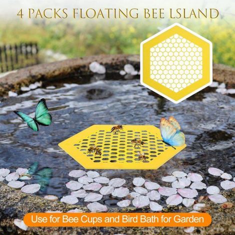 Abreuvoir Flottant Pour Abeilles Et Papillons 18 cm Lot De 4, Plateau Nid D’abeilles Hexagonal Jaune Pour Bain D’oiseaux Jardin (1/4)