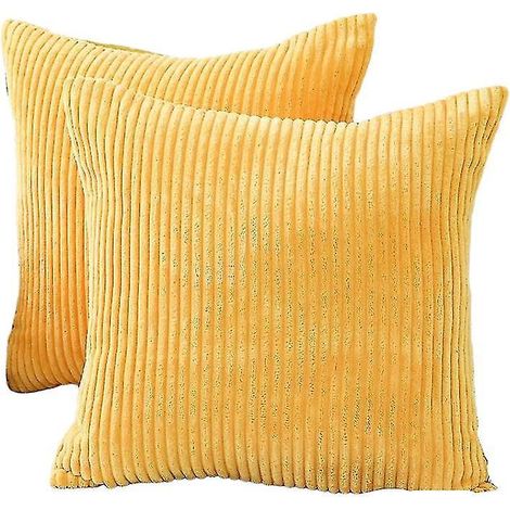 Set mit 2 dekorativen, gestreiften Cord-Lendenkissenbezügen, rechteckig, für Sofa – 50 x 50 cm – Sonnenblumengelb (1/5)