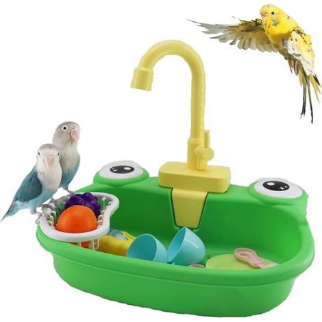 Baignoire automatique pour oiseaux Boîte de douche multifonctionnelle avec robinet intégré, pour perroquets et perruches (petit/moyen) (1/3)
