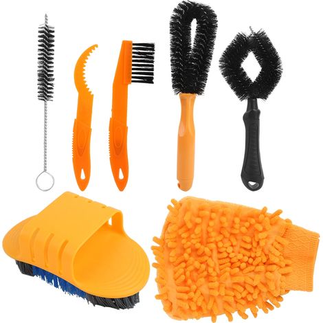 Lot de 7 outils d'entretien vélo : brosse pneu VTT, gants nettoyage, équipement cyclisme maintenance. (1/5)
