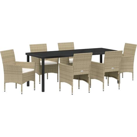 Maison Exclusive - Set da Pranzo per Giardino con cuscino 7 pcs Beige polyrattan