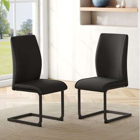 Set de 2 sillas de comedor de tela negra y estructura metálica negra, respaldo ergonómico, confort diario (1/5)