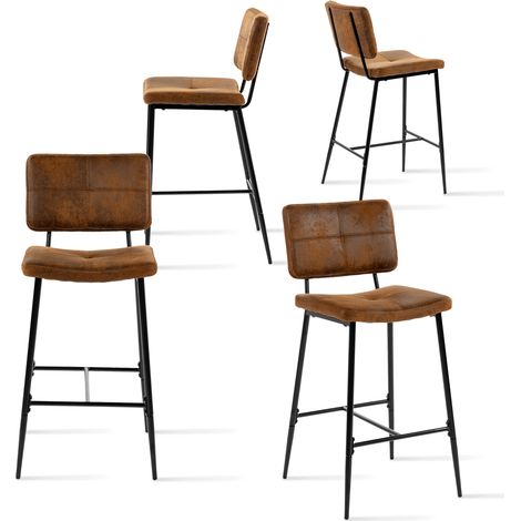 MEUBLES COSY 4er-Set Retro-Vintage-Barhocker – 75 cm hohe gepolsterte Sitze – Wildleder-Hochstühle – Beine und Fußstütze aus schwarzem Metall