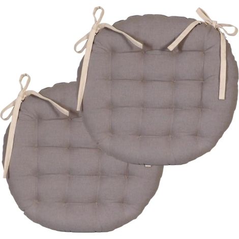 Lot de 2 Galettes de Chaise Rondes Bicolores D.40cm, Beige/Gris