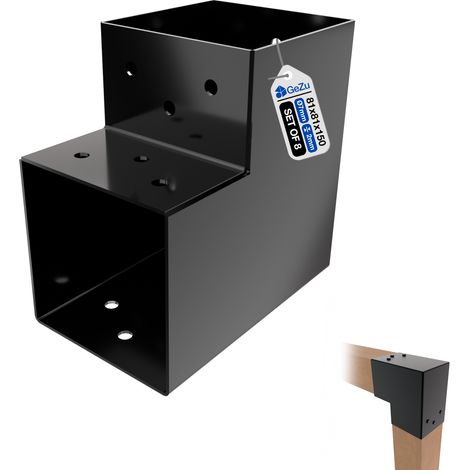 Lot de 8 Connecteur de poteau en L 81 x 81 mm – Revêtement poudre noir – Support d’angle robuste pour pergola et clôture – GeZu Impex