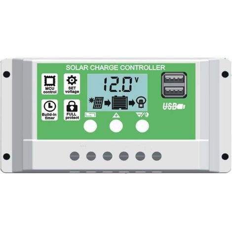 30A Contrôleur de Charge Régulateur Panneau Solaire pour batterie au plomb/lithium 12V/24V Contrôleur de charge intelligent avec écran LCD et double port USB,réglage de la minuterie marche/arrêt (1/4)