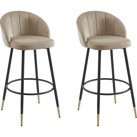 Sgabello da bar in Velluto e metallo Beige - Lotto di 2 - ELIRAM