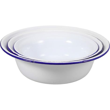Bol empilable vintage en émail, forme ronde, 16 x 16 x 5 cm, pour la cuisine, idéal pour ranger les épices et les fruits (lot de 3). (1/4)