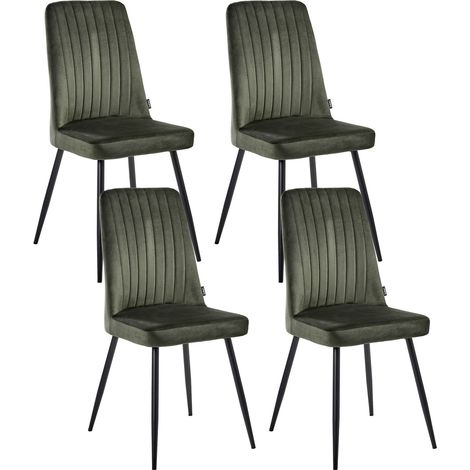 Lot de 4 Chaises de Salle à Manger Moderne Scandinave en Velours sans Accoudoirs Pieds en Fer Vert Foncé Kirby (1/5)