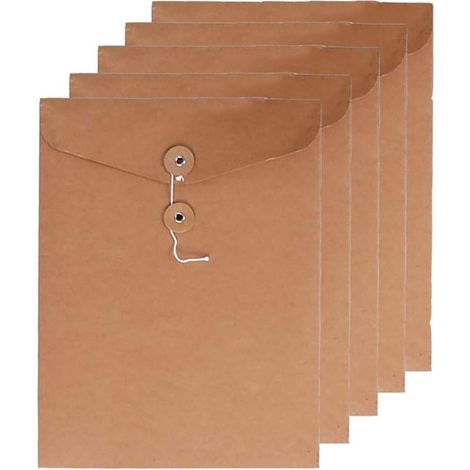 Buste in carta kraft marrone con coulisse e organizer per documenti in formato A4, set di 5 cartelle per progetti con scomparti (1/5)