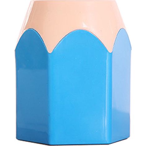 Porte-stylos en plastique bicolore, coloris bleu et rose, rangement de bureau ludique (1/4)