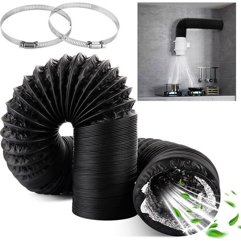 150-mm-Lüftungsrohr (schwarz), 5 m Abluftschlauch für Wäschetrockner, Abluftventilator mit 2 Klemmen, Abluftschlauch für Heizkörper und Wäschetrockner (für Ventilator, Wäschetrockner, Dunstabzugshaube (1/5)