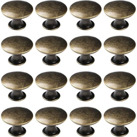 Lot de 16 poignées de placard de cuisine, poignées de commode, poignées de tiroir rondes avec vis, bronze, diamètre 3 cm (1/4)