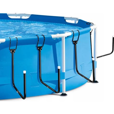 Lot de 4 Supports de Bâche de Piscine Solaire, Crochets de Rangement Réglables pour Garder La Couverture Solaire Hors du Sol, Tube en Fer en Forme de U pour Piscines Hors Sol Encadrées Noir (1/4)