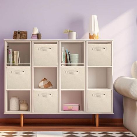 Bacs rangement pliables en tissu, lot de 2 cubes et tiroir beige, pour placard et jouets (1/4)