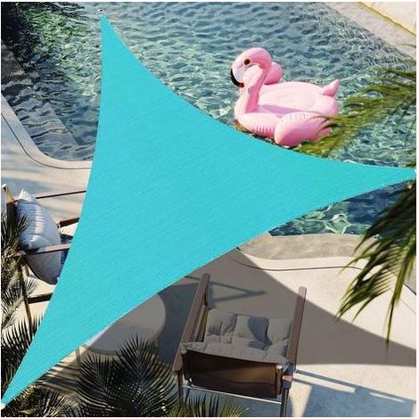 Voile d'ombrage triangulaire 3,65m turquoise - Tissu résistant UV - Extérieur (1/5)