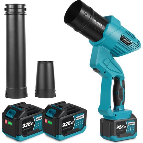 2-in-1 Blasgebläse mit 2 Batterien, Sturmgebläse ohne Akku, 5 Geschwindigkeitsstufen, 180° drehbarer Griff