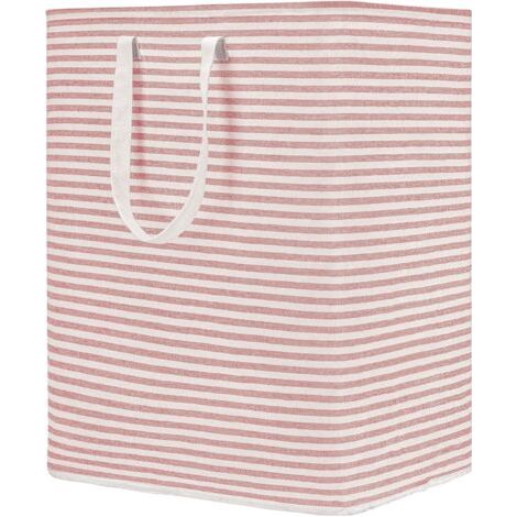 Panier à linge autoportant 77L avec poignée, panier de rangement pliable en coton (rose)