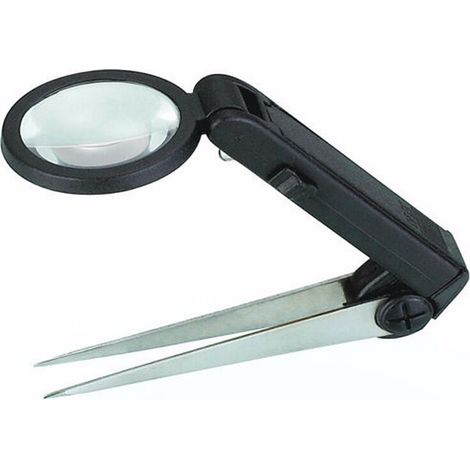 Zusammenklappbare Augenbrauenpinzette mit Lupe und LED-Clip, 10-fache Vergrößerung und LED-Licht.
