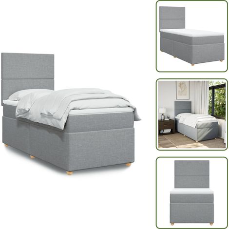 Sommier à lattes de lit avec matelas Gris clair 100x200cm Tissu - Sommier À Lattes De Lit - Sommiers À Lattes De Lit - Lit - Meuble De Chambre À Coucher (1/5)