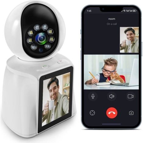 Indoor Wifi Surveillance Camera, 2K 3Mp Surveillance Camera with 2.8 Inch Screen, 360° Home Camera for Elderly/Children/Anima (1/5)