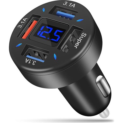 Chargeur Allume-Cigare USB 66W 4 Ports - Adaptateur de Prise 12V/24V avec Voltmètre LED pour Téléphone et Appareil Mobile (1/5)