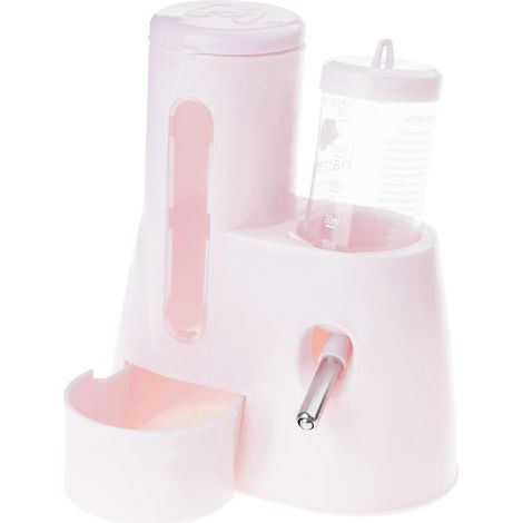 Distributeur automatique de nourriture et d'eau pour petits animaux (hamsters, lapins, gerbilles) - Rose - Conception anti-déversement (1/4)