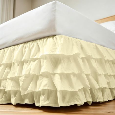 Bed Valance with Ruffles 150 x 200 cm Double Layer Height 45 cm Frilled Skirt French Style Beige (1/5)
