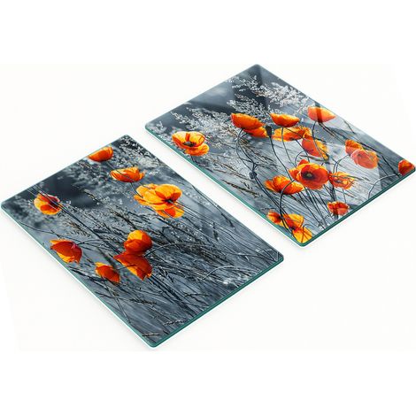 Due taglieri decorativi in vetro temperato con motivo campo di papaveri, 2x40x52 cm (1/5)