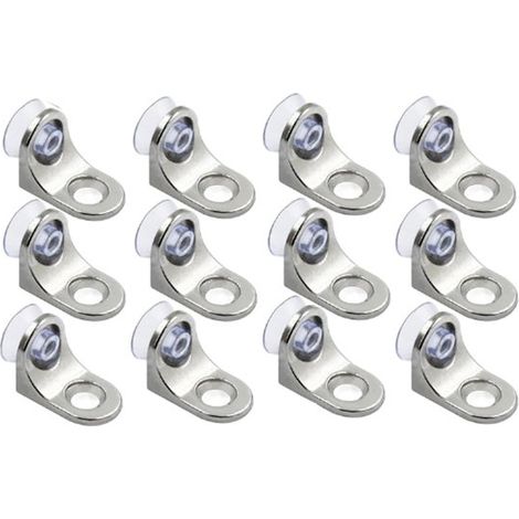 12 pezzi di staffe per mensole, supporti per mensole, supporti per mensole di armadi, staffe universali per mensole con ventosa, lega di zinco argento, 22 x 16,5 x 14 mm, per legno e vetro (1/5)