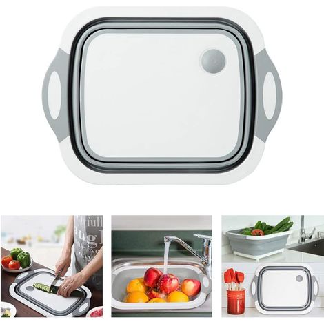 1 Planche à découper, pliable, avec passoire et bouchon de vidange, en plastique PP, pour cuisine et camping (1/5)
