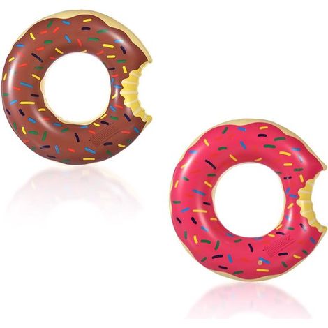Juego de 2 flotadores de natación con forma de donut de 70 cm (rosa y chocolate): divertidos, extragruesos y a prueba de fugas. Brazaletes de natación para niños. (1/5)