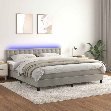 Cama box spring colchón y LED terciopelo gris claro 180x200 cm (1/5)