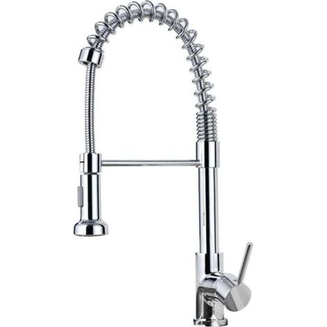 Robinet Cuisine, Mitigeur Cuisine Avec Douchette Extractible, Robinet D'Évier À Arc Élevé Rotatif À 360°, Acier Inoxydable Brossé (1/4)