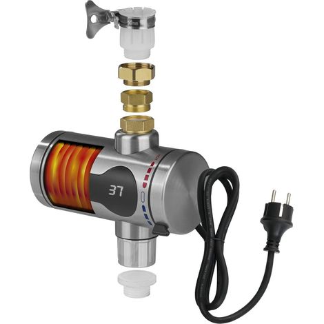Hoberg chauffe-eau électrique instantané Chauffage rapide grâce à la spirale chauffante Avec affichage de la température Pour l'intérieur et l'extérieur Sans réservoir d'eau max. 3600 W