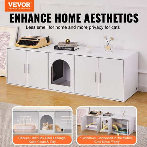 Meuble Cache Bac à Litière pour 2 Chats, Maison de Toilette pour Chat avec Chambres Doubles, Armoire en Bois pour Cacher la Plupart… (1/5)